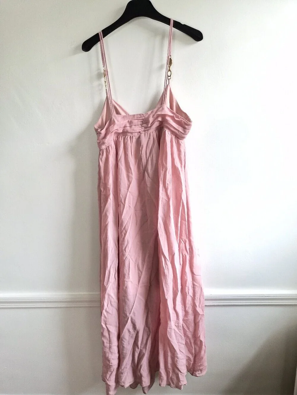 New Zara Thin Metal/Stone Straps V-Neck Pleated Fabric Marsala Midi Dress Small